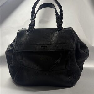 Tory Burch Half Moon Leather Satchel Black Gold Crossbody Convertible Bag